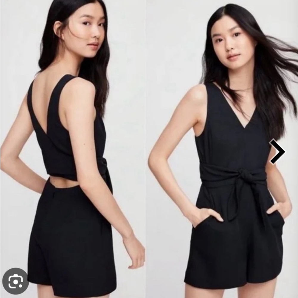 Wilfred by Aritzia Ecoulment tie waist open back romper, fully lined, size 2.